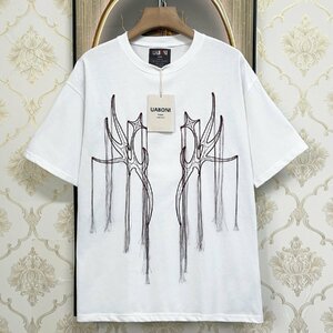 高級EU製＆定価2万◆UABONI*Paris*半袖Tシャツ*ユアボニ*パリ発◆上品 通気 吸汗 刺繍 フリンジ カットソー スウェット 個性 男女兼用 L/48