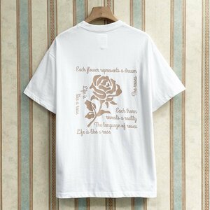 定番 定価2万 FRANKLIN MUSK・アメリカ・ニューヨーク発 半袖Tシャツ 綿100％ お洒落 英字 バラ カットソー 日常 ユニセックス サイズ4