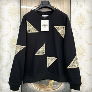 ★★個性EU製＆定価5万◆UABONI*Paris*トレーナー*ユアボニ*パリ発◆米国産コットン100％ 暖か カシューナッツ柄 プルオーバー レジャー L