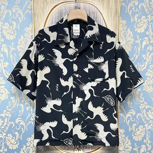 新品同様 VISVIM ビズビム 23SS CROSBY SHIRT S/S HIKAKU ヒカク オープンカラー 半袖シャツ 鶴プリント 中村ヒロキ 0123105011018 サイズ1