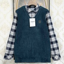 ★★逸品EU製＆定価5万◆UABONI*Paris*セーター*ユアボニ*パリ発◆豪華ミンク/カシミヤ混 防寒 重ね着風 金糸刺繍 チェック柄 紳士 M/46_画像1