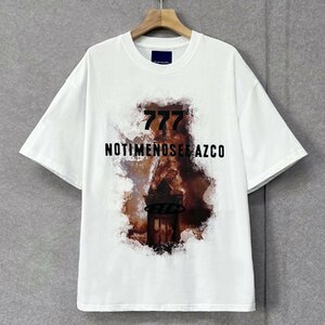 個性・半袖Tシャツ 定価2万◆Emmauela・イタリア・ミラノ発◆コットン100％ ソフト 通気 上品 オシャレ イラスト カットソー ゆったり 2XL