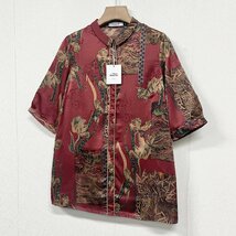 上級ヨーロッパ製※定価3万◆ブルガリア発※RISELIN 半袖Tシャツ 高級シルク混 速乾 薄手 総柄 折り襟 上品 トップス カジュアル 夏 M/46_画像9