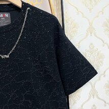 絶賛EU製＆定価2万◆UABONI*Paris*半袖Tシャツ*ユアボニ*フランス◆快適 吸汗 薄手 総柄 キラキラ チェーン カットソー スウェット 街着2XL_画像6