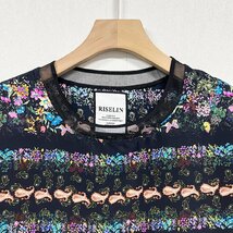 人気ヨーロッパ製※定価3万◆ブルガリア発※RISELIN 半袖Tシャツ 高級シルク/綿混 通気 速乾 薄手 花柄 カットソー キレイめ レディース M_画像3