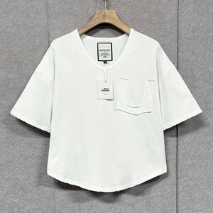 高級ヨーロッパ製※定価2万◆ブルガリア発※RISELIN 半袖Tシャツ コットン100％ ソフト 薄手 無地 別布 スウェット ベーシック デイリー M