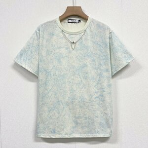 個性ヨーロッパ製※定価2万◆ブルガリア発※RISELIN 半袖Tシャツ 上質綿100％薄手 お洒落 ゆったり キラキラ ラインストーン ストリート XL