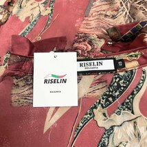 上級ヨーロッパ製※定価3万◆ブルガリア発※RISELIN 半袖Tシャツ 高級シルク混 速乾 薄手 総柄 折り襟 上品 トップス カジュアル 夏 M/46_画像7