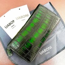 上質 限定EU製＆定価68万◆UABONI*アリゲーター・ラウンドファスナー長財布◆高級 希少 手染 パティーヌ クロコ 本革 レザー カーフスキン_画像1