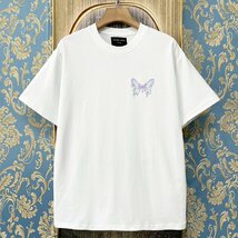 定価2万★christian milada・ミラノ発・半袖Tシャツ★コットン100％ 薄手 通気 爽やか 個性 蝶柄 カットソー ストリート 男女兼用 2XL/52_画像2