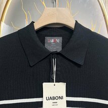 定番EU製＆定価4万◆UABONI*Paris*長袖ポロシャツ*ユアボニ*パリ発◆上品 快適 ボーダー柄 ニット トップス レジャー リラックス XL/50_画像3