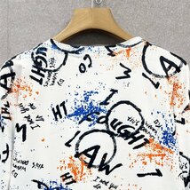 人気・半袖Tシャツ 定価2万◆Emmauela・イタリア・ミラノ発◆上級 柔らかい ストレッチ 落書き風 トップス アメカジ ストリート 個性 M/46_画像4