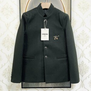 最高級EU製＆定価7万◆UABONI*Paris*テーラードジャケット*ユアボニ*パリ発◆上級カシミヤ 無地 保温 ブレザー 紳士 ビジネス L/48サイズ