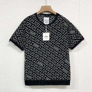 個性ヨーロッパ製※定価2万◆ブルガリア発※RISELIN 半袖Tシャツ コットン混 ソフト 快適 通気 涼しい 幾何柄 透かし編み オシャレ XL/50