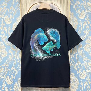 定価2万★christian milada・ミラノ発・半袖Tシャツ★綿100％ 高級 吸汗 通気 個性 魚座柄 トップス カットソー 男女兼用 夏服 XL/50サイズ