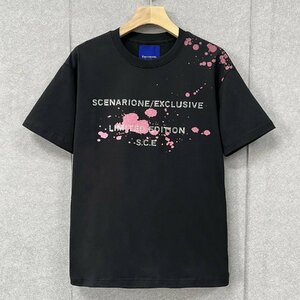 高級・半袖Tシャツ 定価2万◆Emmauela・イタリア・ミラノ発◆コットン 上品 通気 個性 キラキラ ラインストーン カットソー 男女兼用 夏2XL