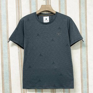 逸品 定価3万 FRANKLIN MUSK・アメリカ・ニューヨーク発 半袖Tシャツ 上級シルク混 なめらか 接触冷感 総柄 洗練 通勤 メンズ サイズ2