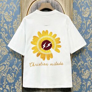 定価2万★christian milada・ミラノ発・半袖Tシャツ★人気 ナチュラル ゆったり 快適 スウェット デイジー柄 可愛い 定番 男女兼用 夏 XL