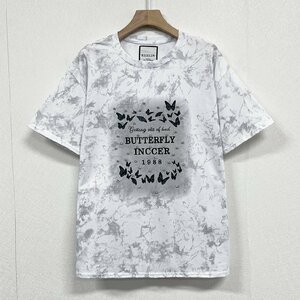 個性ヨーロッパ製※定価2万◆ブルガリア発※RISELIN 半袖Tシャツ 人気 コットン100% キラキラ 英字 蝶 ラインストーン アメカジ 街着 XL/50