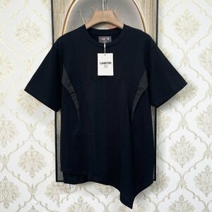 個性EU製＆定価2万◆UABONI*Paris*半袖Tシャツ*ユアボニ*パリ発◆コットン100％ 薄手 同色パッチワーク イレギュラーヘム 個性 夏 M/46