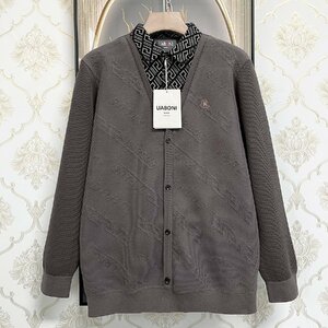 上品EU製＆定価5万◆UABONI*Paris*長袖ポロシャツ*ユアボニ*パリ発◆高級 裏起毛 防寒 快適 切替 ニット レトロ 通勤 紳士 ビジネス M/46