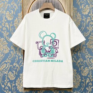 定価2万★christian milada・ミラノ発・半袖Tシャツ★綿100％ 薄手 個性 クマ・ロボット柄 カジュアル シンプル トップス XL/50サイズ