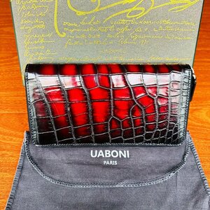  popular limitation EU made & regular price 68 ten thousand *UABONI* have gaiters * fastener long wallet * high class .. hand . hand made pa tea n black ko original leather men's 