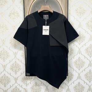 新作EU製＆定価2万◆UABONI*Paris*半袖Tシャツ*ユアボニ*パリ発◆上級 速乾 別布 異素材切替 イレギュラーヘム かっこいい 個性 メンズ M