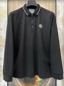 ★★上質EU製＆定価4万◆UABONI*Paris*POLOシャツ*ユアボニ*パリ発◆高級リネン/麻生地 薄手 長袖 ポロシャツ クラウン ビジネス ゴルフ XL