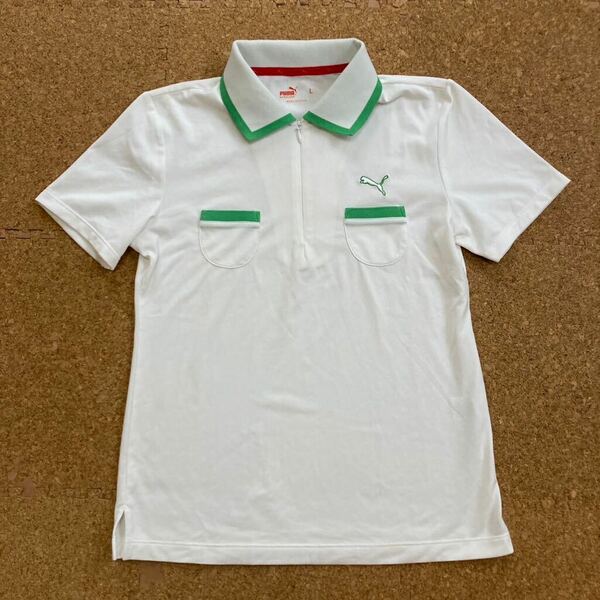 プーマ PUMA ポロシャツ 半袖シャツ 半袖 ジップ ゴルフウェア ハーフジップ GOLF golf ゴルフ Lサイズ レディース 白 ゴルフシャツ 