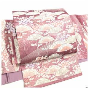 上質　正絹　袋帯　二部式　濃いピンク　二重太鼓　作り帯　