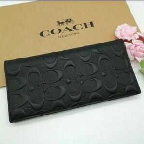 新品　COACH　コーチ　長財布　ブラック　エンボスシグネチャー