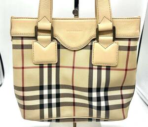 BURBERRY バーバリー ミニトート ノバチェック 手提げ ハンドバッグ ミニバッグ キャメル ブラウン系 PVC