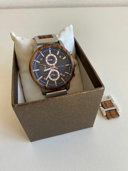 木製+金属腕時計