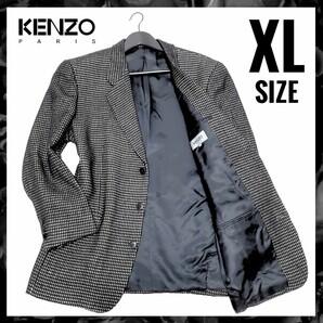 【美品 90`ヴィンテージ】KENZO ケンゾー テーラードジャケット ドレスジャケット チェックジャガード XL相当 ブラック ビジネスの画像2