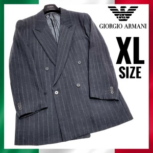 １円【90'sヴィンテージ】最高級　ジョルジオアルマーニ　イタリア製　GIORGIO ARMANI　ダブルブレスト　テーラードジャケット　XL　グレー