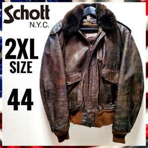 【希少 2XL】Schott 184SM A-2 フライトジャケット ボンバージャケット ブラウン 革ジャン アメリカ製 ミリタリー 3way オールシーズン