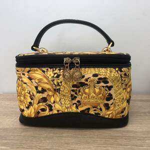 【5000円スタート】状態良好 GANNI VERSACE ジャンニ ヴェルサーチ バニティバッグ メイクポーチ PVCコーティング イエロー ブラック