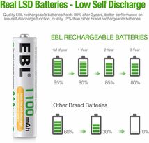 EBL 単4電池 充電式 16個パック 単四電池 ニッケル水素電池 高容量1100mAh 単4充電池 約1200回使用可能 ケース_画像3