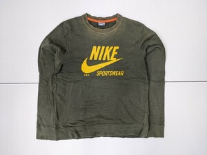 10．NIKE 00s オールド ナイキ ビックスウォッシュ U.S.A.鬼フェード 襤褸 グランジ スウェットシャツ トレーナー メンズM カーキ黄色 x209