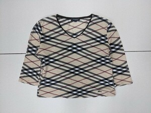 12．BURBERRY LONDON バーバリー ノヴァチェック柄 長袖Tシャツ ブラウス 三陽商会 レディース1 ベージュ黒白えんじ x210