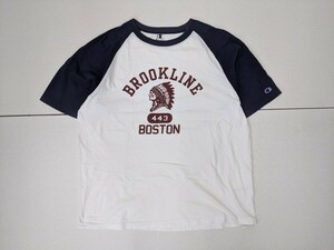 2．大きいサイズ Champion チャンピオン BROOKLINE BOSTON アーチロゴ 三段ヴィンテージ復刻 半袖ラグラン カレッジTシャツ メンズ4L x207