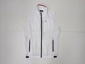 2．マンシングウェア MUNSING WEAR リップストップ生地 ジップアップ ゴルフベスト メンズM 白ネイビー x305