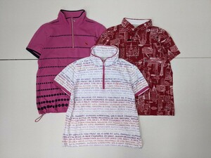 19．3点 アダバット adabat 速乾 ハーフジップ 半袖ポロシャツ サイズ38 ピンク赤白紫 ゴルフウェアx401