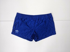 11．80s デサント製 アディダス adidas 裾三つ葉ロゴ ショートパンツ 薄手ジャージ素材 メンズL 青白x403