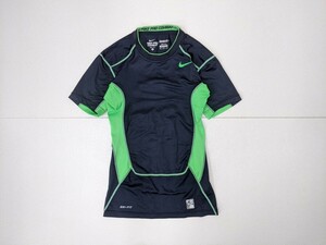 12．NIKE PRO COMBAT ナイキプロコンバット DRI-FIT 速乾 メッシュ 半袖インナーシャツ アンダーウェア メンズM 黒緑x405