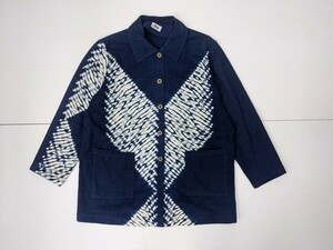 4．日本製 天然藍 トキワ商事 藍染 柄入り コットンシャツジャケット L相当 ネイビーアイボリー y401