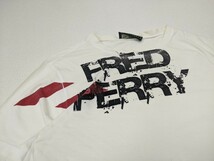 6．90s フレッドペリー FRED PERRY ヒットユニオン デザイン ロゴ 半袖Ｔシャツ メンズＭ オフホワイト黒えんじx409_画像3