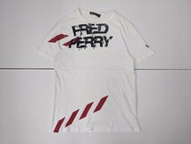 6．90s フレッドペリー FRED PERRY ヒットユニオン デザイン ロゴ 半袖Ｔシャツ メンズＭ オフホワイト黒えんじx409_画像1