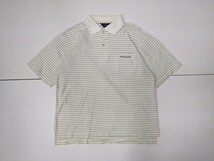 12．日本製 バーバリーゴルフ BURBERRY GOLF ボーダー柄 半袖ポロシャツ メンズM アイボリーグレーx410_画像1